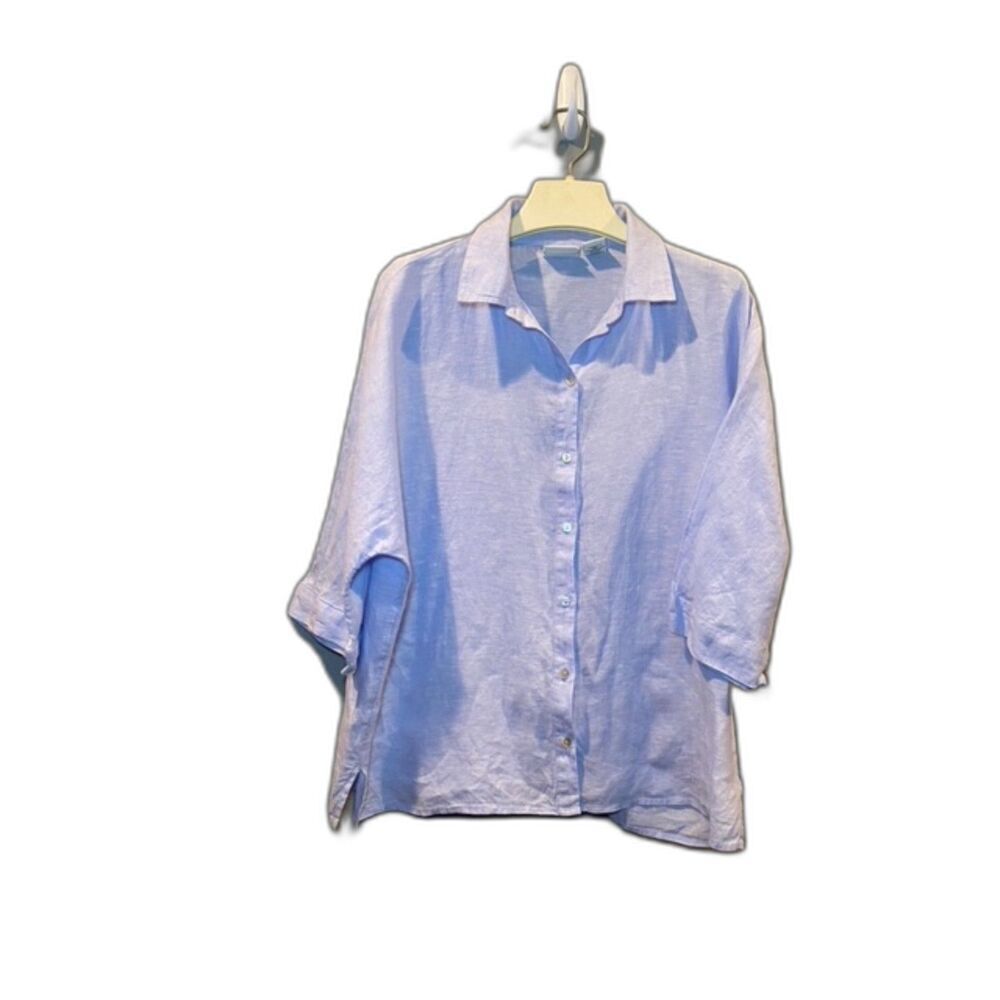 Rachel Zoe Linen Button Down Top with Dolman Sleeves Light Blue Women's Size XS